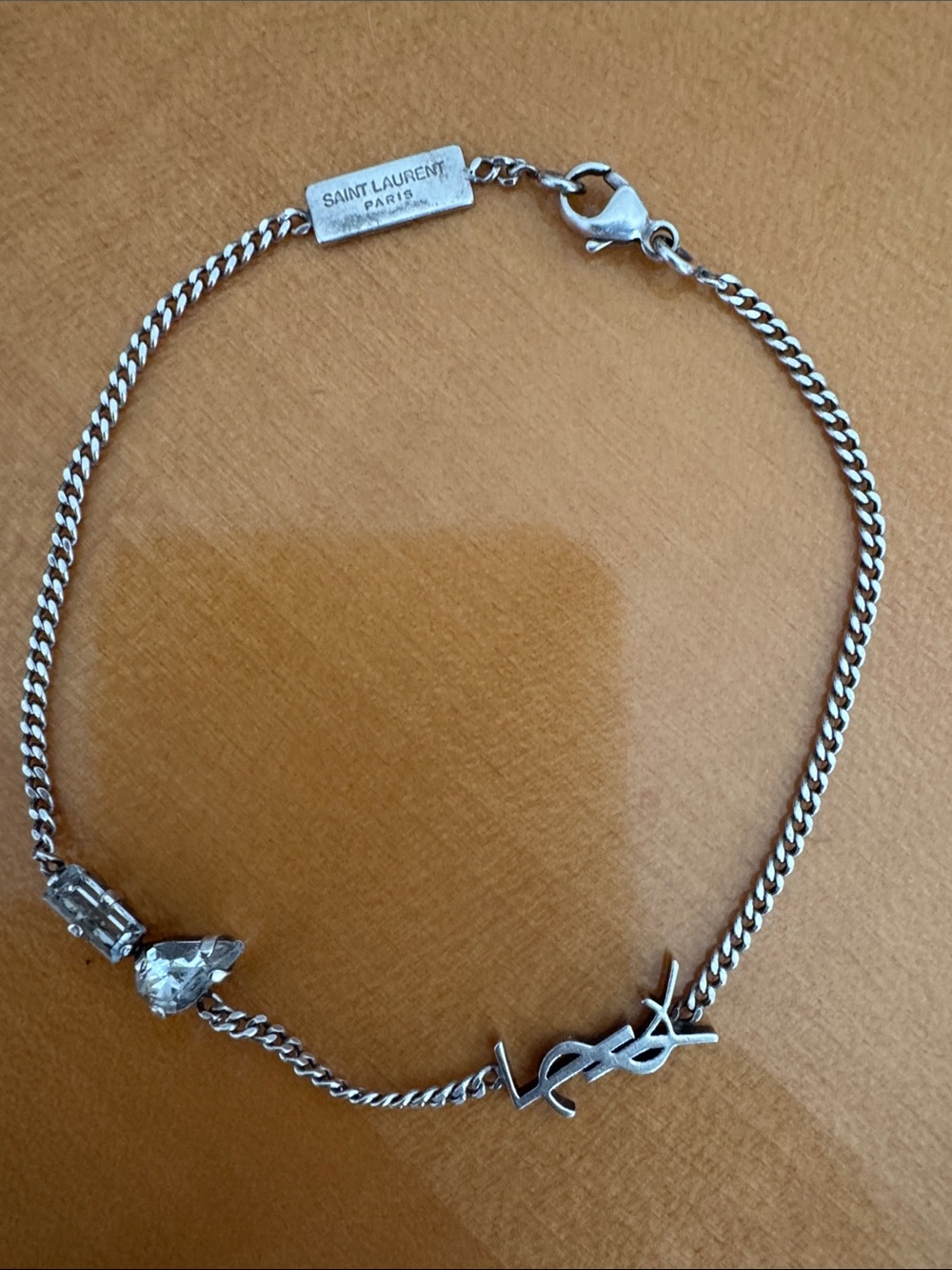 Saint Laurent Silver-tone Chain Bracelet with Crystal Accents